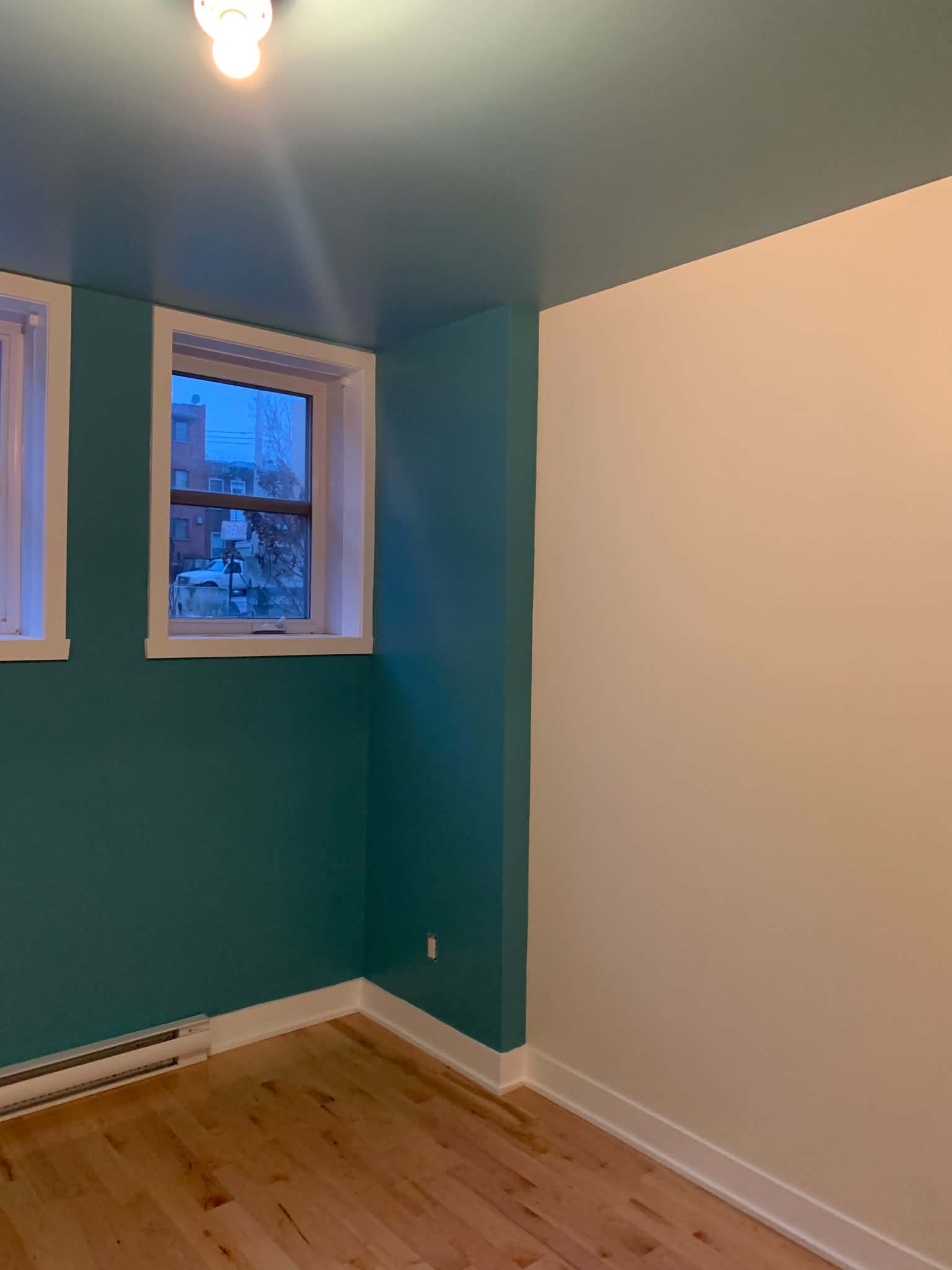 Teal & cream two-tone feature wall